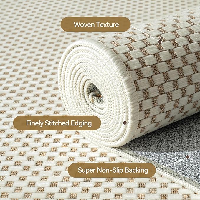 YDKGL 3x5 ft Area Rug Entryway Runner Rug Non Slip Washable, Boho Woven Kitchen Runner Rugs Door Mat Entry Rugs Carpet for Indoor Foyer Backdoor Hallway Floor Bedroom Living Room, Beige