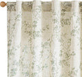 Lazzzy Green Floral Linen Curtains 84 Inch Farmhouse Back Tab Drapes for Living Room Bedroom Light Filtering Vintage Grandmillennial Rod Pocket Curtains, 2 Panels, W38 x L84, Green on Beige