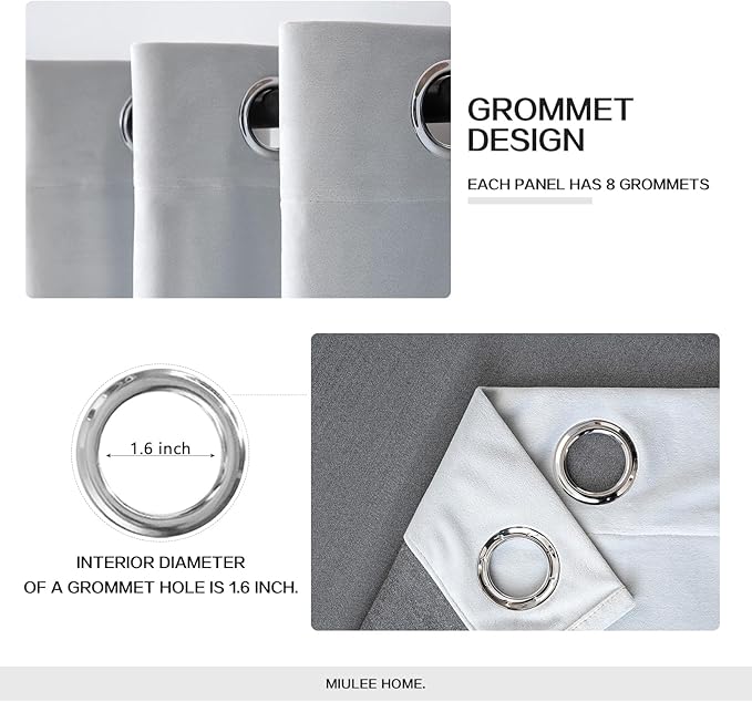MIULEE 2 Pieces Greyish White Velvet Curtains Exquisite & Elegant Grommet Thermal Soundproof Room Darkening Light Blocking Curtains/Drapes for Living Room Bedroom 52 x 90 Inch