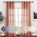 NICETOWN Linen Textured Semi Sheer Curtains for Large Windows, Ring Top Privacy with Light Filtering Flax Sheer Drapes for Bedroom/Living Room, Terracotta=Burnt Orange, W52 x L108, Set of 2