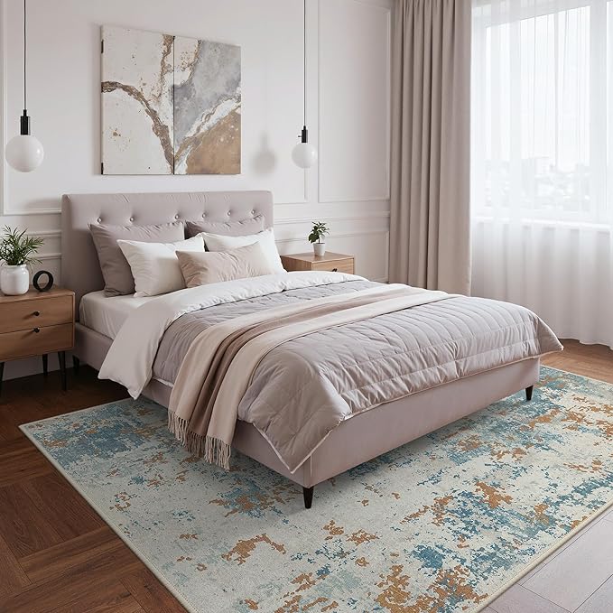 BEIMO Area Rugs 6x9 for Living Room Bedroom, Modern Abstract Machine Washable Rug, Large Soft Low Pile Floor Carpet with Non Slip Backing for Dining Room, Teal and Terracotta