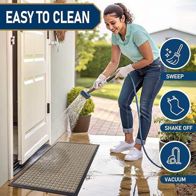 Smiry Front Door Mat Outside Entrance, Heavy Duty Natural Rubber Doormat, Non Slip, Trap Dirt and Moisture, Easy Clean, Low Profile Welcome Floor Mats for Indoor Outdoor Entry, 47x32 Inch, Beige