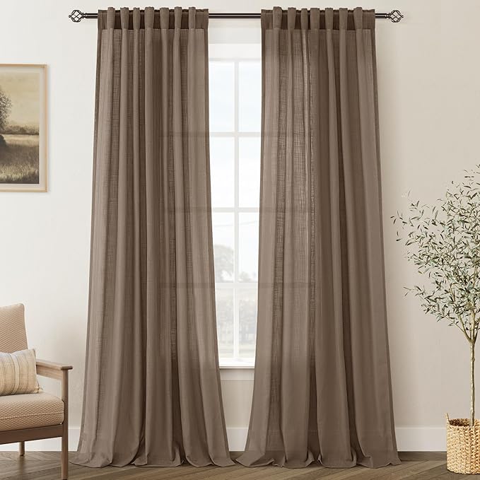 Chocolate Brown Linen Curtain 84 inch Length 2 Panels Set Back Tab Light Filtering Living Room Curtain Drapes Home Office Modern Minimalist Decor Farmhouse Boho Neutral Semi Sheer Curtain 84 inch Long