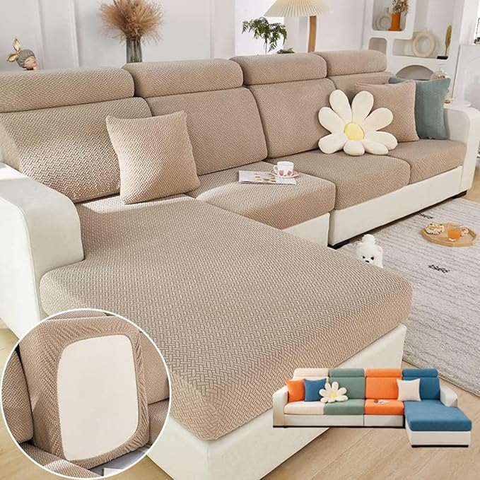 Soothing Home Sofa Covers, Sofa Hero Covers, Wear-Resistant Universal Couch Covers Washable Stretch Sectional Couch Cushion Covers (Coffee,Large Single Seat Cover)