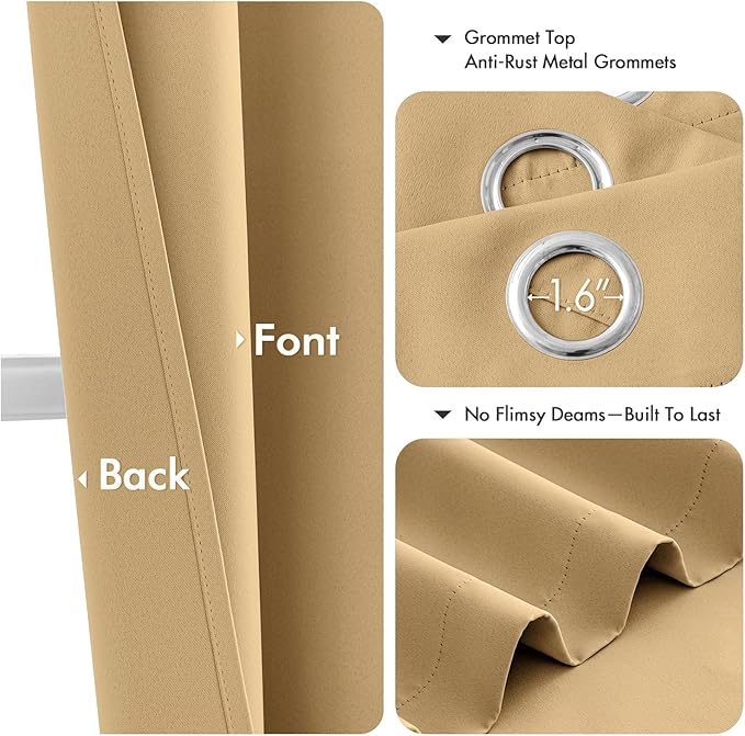 MIULEE Gold Blackout Curtains for Bedroom Living Room 84 Inches Long 2 Panels, Thermal Insulated Room Darkening Drapes Solid Grommet Noise Reduction Light Blocking Window Treatments 40x84 Inch