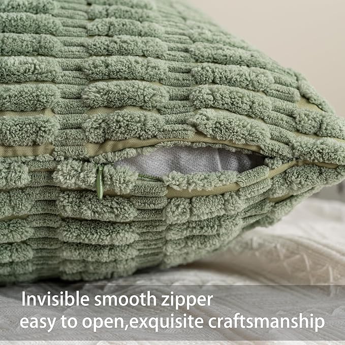 Pack of 2 Corduroy Decorative Throw Pillow Covers 22x22 Inch Soft Striped Pillow Covers Modern Farmhouse Home Decor for Sofa Living Room Couch Bed（Blackish Green）