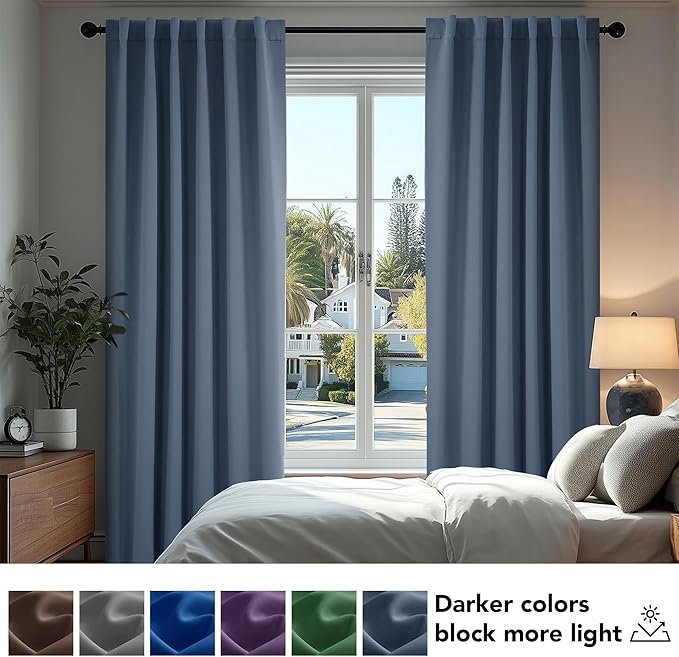 Deconovo Blackout Curtains, Thermal Insulated, W52 x L72 2 Panels, Back Tab, Machine Washable, Room-Darkening Drapes for Bedroom/Living Room Stone Blue