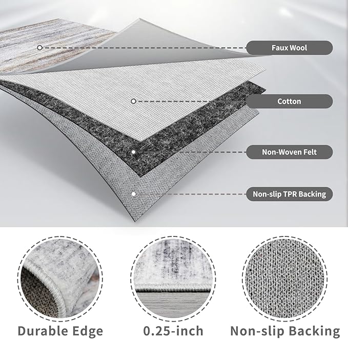 4x10 Wide Washable Runner Rug: Easy-to-Clean Runners for Hallway Entryway Kitchen Bedroom Living Room - Stain and Water Resistant Rugs with Non-Slip Backing - Soft Low-Pile Carpet Beige Grey