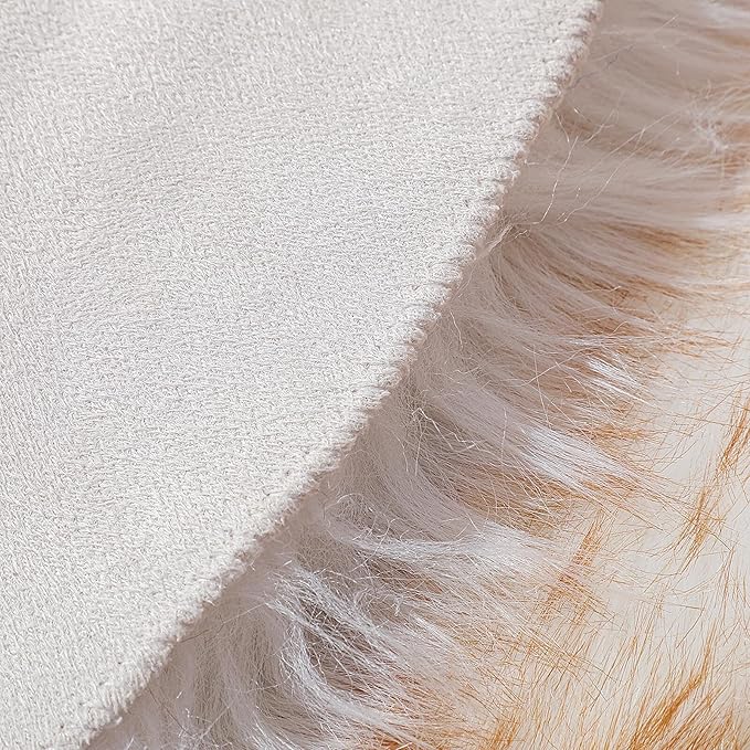 linmopm Faux Fur Rug Sheepskin Shag Fluffy Fuzzy 2x3 ft Small Rugs for Bedroom Bedside Bed Floor Living Room Plush High-Density Cushion Carpet Super Sofa Cover White and Yellow