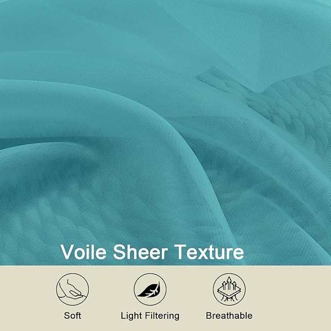 Sheer Turquoise Curtains for Bedroom Living Room 54 Inch Length 2 Panels Set, Solid Soft Airy Light Filtering Window Treatments, Modern Rod Pocket Drapes, Turquoise, 42" Wx54 L Inches