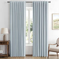 MIULEE 100% Blackout Linen Curtains for Bedroom, Chambray Blue Solid Luxury Decor Thermal Insulation Room Darkening Drapes for Living Room Nursery Back Tab Rod Pocket 42 x 63 Inches, 2 Panels