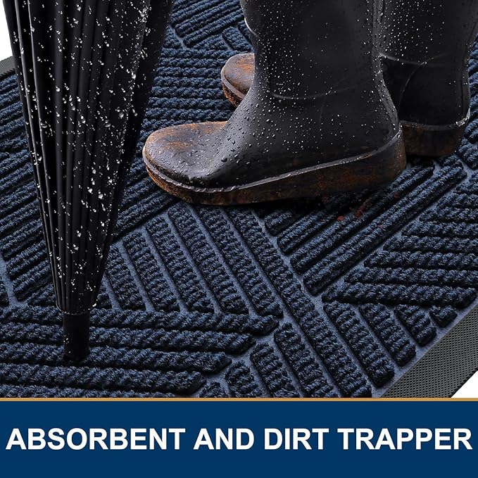 Smiry Front Door Mat Outside Entrance, Heavy Duty Sturdy Natural Rubber Doormat, Trap Dirt and Moisture, Easy Clean Low Profile Welcome Floor Mats for Indoor Outdoor Entry, 59x34 Inch, Navy Blue