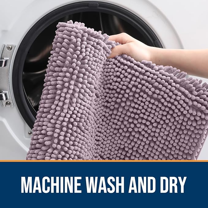 OLANLY Dog Door Mat for Muddy Paws 47x17, Absorbs Moisture and Dirt, Absorbent Non-Slip Washable Doormat, Quick Dry Chenille Mud Mat for Dogs, Entry Indoor Entryway Carpet for Inside Floor, Deep Plum