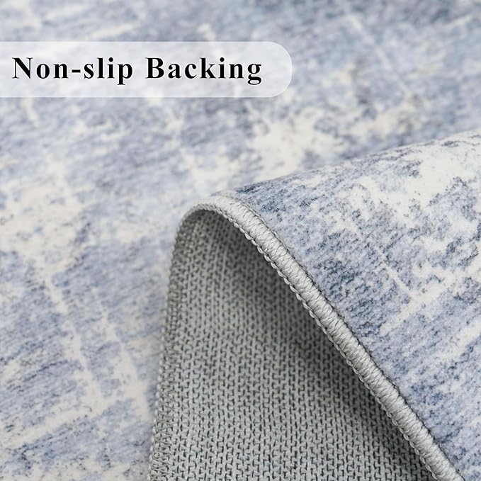 Washable 2x5 Abstract Hallway Runners: Indoor Water Resistant Kitchen Sink Rug Soft Living Room Bedroom Carpet Thin Low Pile Non Slip Floor Mat for Bathroom Entrance Laundry Room(2X5,Blue/Ivory)