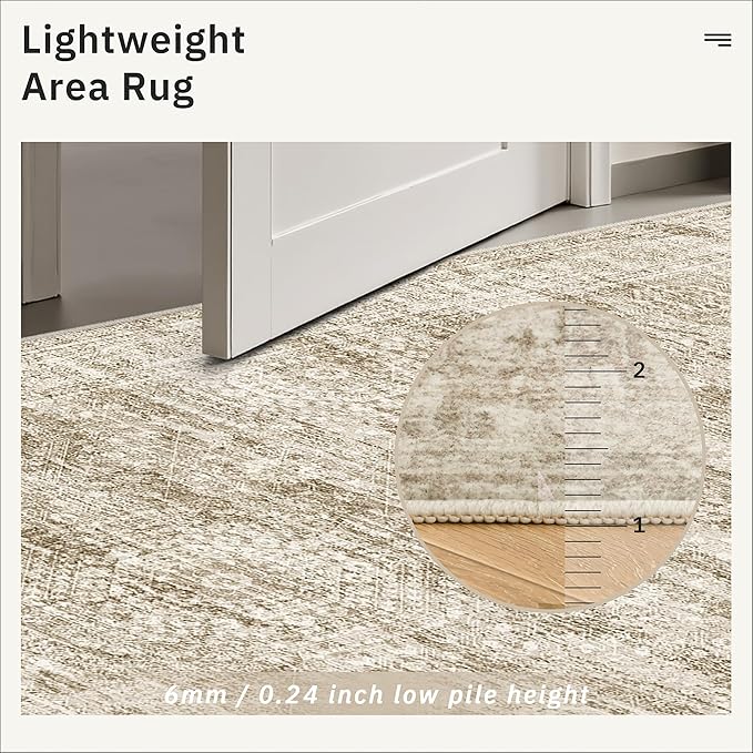 Area Rugs 4x6 for Living Room, Vintage Washable Rugs for Dining Room, Kitchen, Non-Slip Area Rug Brown