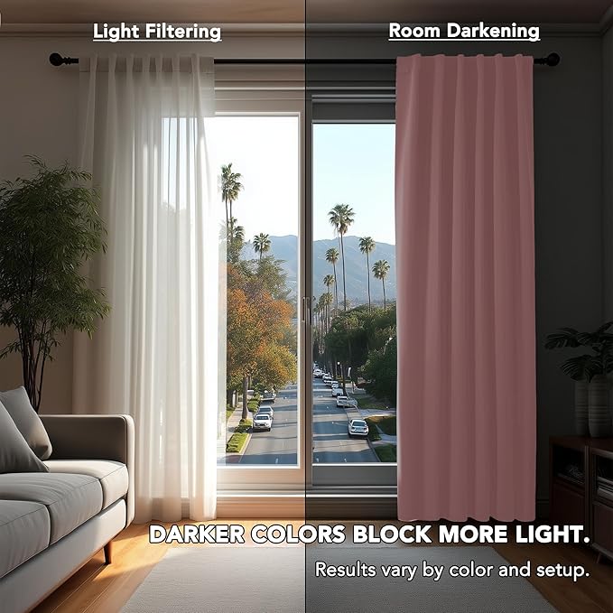 Deconovo Solid Thermal Insulated Blackout Curtains Back Tab and Rod Pocket Curtains Room Darkening Curtains for Bedroom 52Wx63L Inch Coral Pink 2 Panels