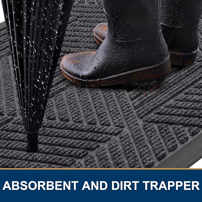 Smiry Front Door Mat Outside Entrance, Heavy Duty Sturdy Natural Rubber Doormat, Trap Dirt and Moisture, Easy Clean Low Profile Mats for Indoor Outdoor Entry, Irregular Triangle (29.5x17, Medium Grey)