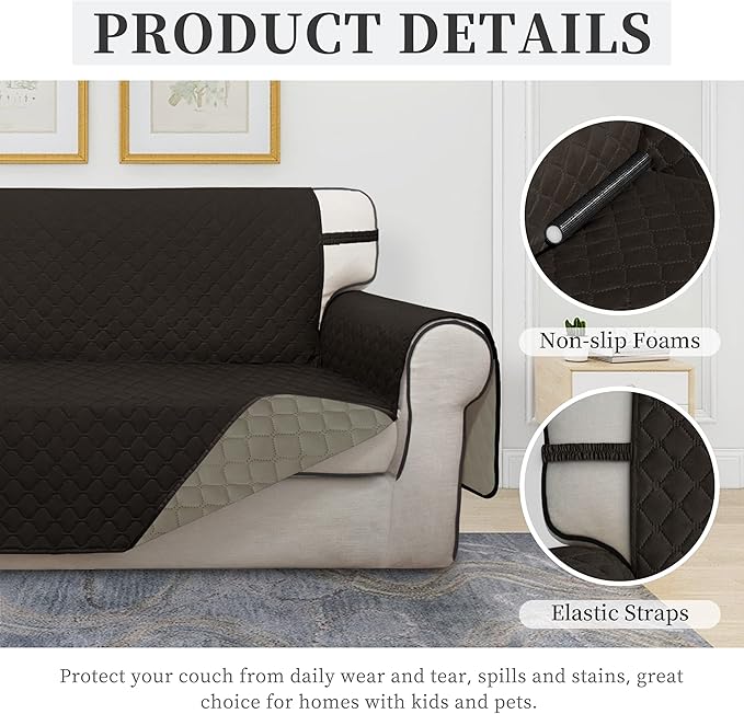 ISSUNTEX Double Protection 100% Waterproof Sofa Covers for Living Room, Reversible Couch Covers for 3 Cushion Couch Sofa, Furniture Protector Sofa Cover for Pets (X Large, Chocolate/Beige)