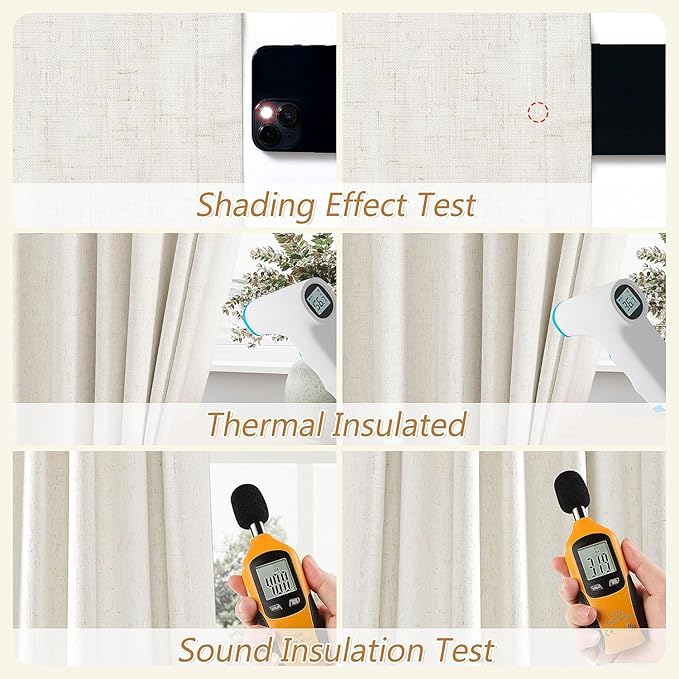 Guken Cream 100% Blackout Linen Curtains 60 Inch Wide by 84 Inch for Living Room Bedroom Back Tab/Rod Pocket Thermal Insulated Black Out 1 Drapes Room Darkening Window Curtains,1 Panel