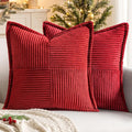 MIULEE Decorative Euro Sham Throw Pillow Covers for Couch Bed Livingroom 24x24 Inch Set of 2 Red Boho Accent Throw Pllows Broadside Striped Patchwork Soft Corduroy Pillowcases