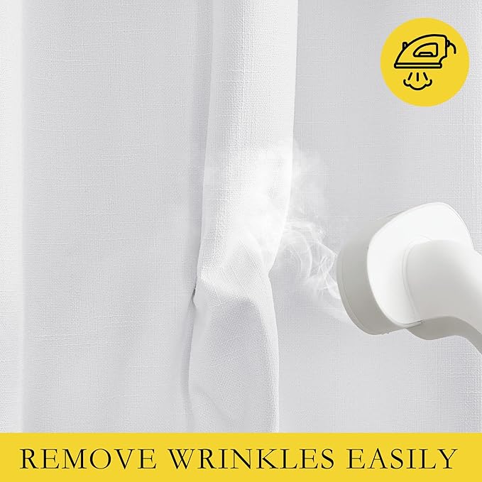 NICETOWN 100% Absolutely Blackout Linen Curtains with Thermal Insulated White Liner, White, 52 inches Wide, 48 inches Length Energy Saving Curtains for Cupboard 2 Panels Set, Vertical Blinds