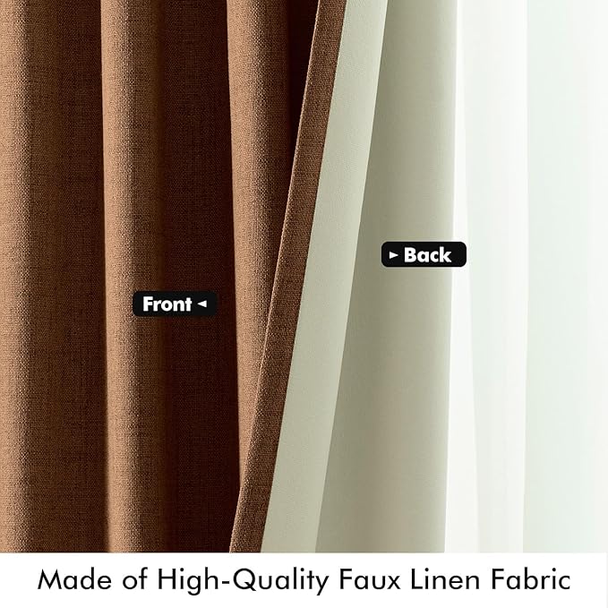 MIULEE 100% Blackout Linen Curtains for Bedroom, Brown Solid Luxury Decor Thermal Insulation Room Darkening Drapes for Living Room Nursery Back Tab Rod Pocket 42 x 63 Inches, 2 Panels