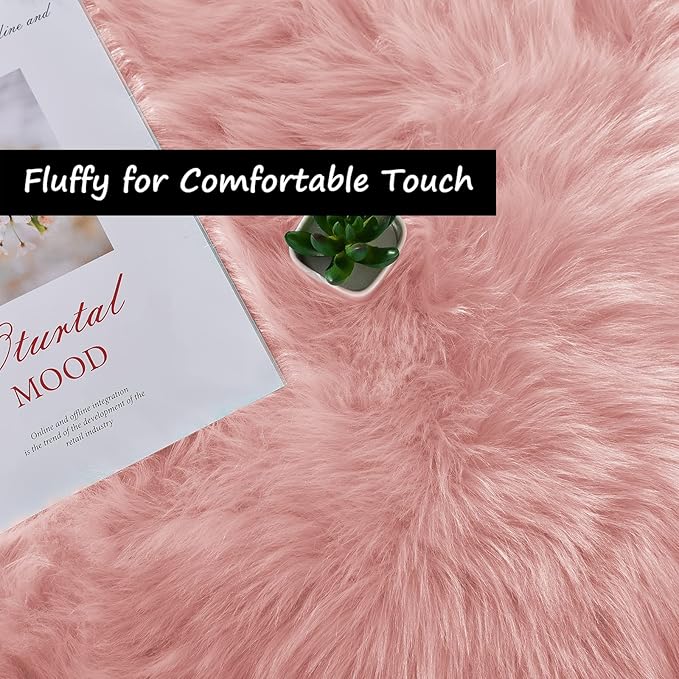 Goolela Pink Fluffy Fur Rug Fuzzy Furry Faux Sheepskin Pink Carpet 2x3 for Girls Bedroom Bedside Playroom Small Decor Cute Plush Washable Rectangle