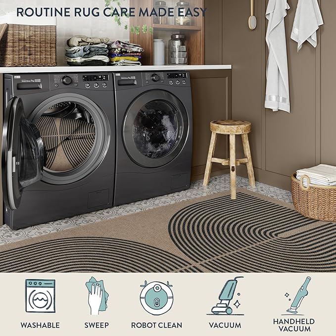 Lahome Modern Rainbow 2x8 Runner Rug, Washable Hallway Kitchen Runner Rugs with Rubber Backing Farmhouse Indoor Outdoor Carpet, Contemporary Non Slip Carpet for Entry Bedroom Porch