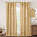 LAMIT Linen Curtains 95 Inch for Living Room, Grommet Thick Linen Textured Sheer Curtains Light Filtering Privacy Neutral Drapes for Bedroom, Set of 2 Panels, 52 x 95 Inch, Caramel Brown