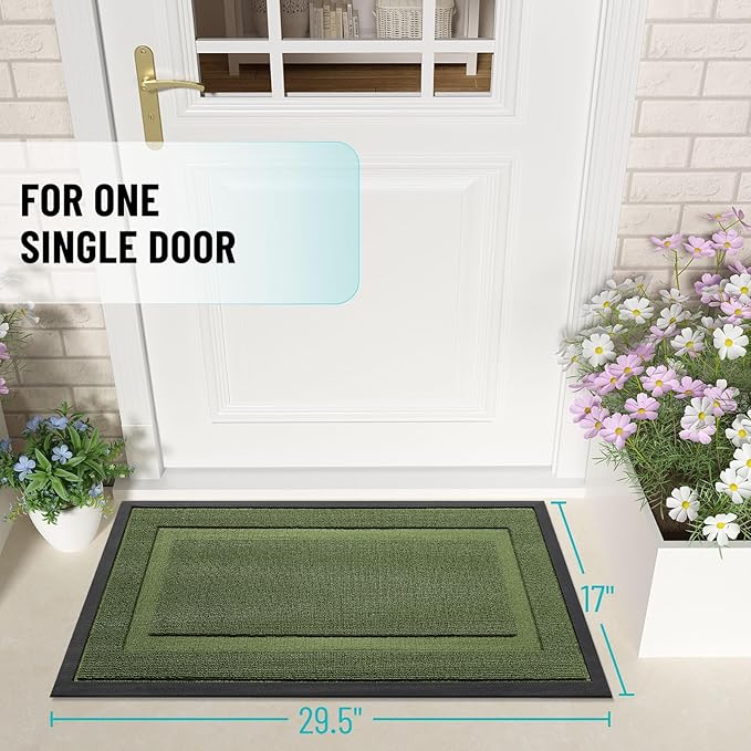 OLANLY Front Door Mat Indoor Outdoor Entrance, Waterproof All-Season, All-Weather Doormat, Sturdy Natural Rubber, Low Profile, Easy Clean Patio Porch Entryway Mat, 47x23, Classic Green