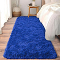 Soft Runner Rugs for Bedroom Hallways, 2 Packs 2x6 Royal Blue Fluffy Shag Throw Area Rug Non Slip for Bedside Dorm, Long Shaggy Furry Carpet for Nursery Living Room