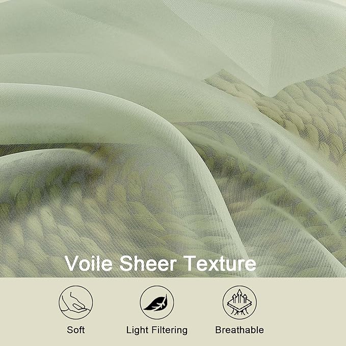 Light Green Sheer Curtains 84 Inches Long 2 Panels Set for Bedroom Living Room, Soft Airy Light Filtering Modern Solid Rod Pocket Drapes Window Treatments, Light Green, Each 42" W x 84" L
