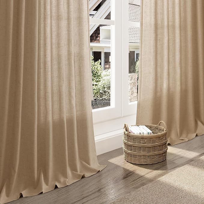 Nanspring Sand Beige Curtains 108 Inches Long for Living Room Linen Burlap Simple Modern Luxury Curtains Back Tab Floor to Ceiling High Window Sheer Curtain for Bedroom Office 52x108, 2 Panels