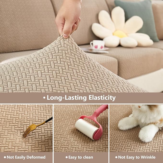 Couch Cushion Covers for Sofa Couch Covers Wear-Resistant Universal Sofa Cover Washable Stretch for Sectional Slipcovers (Texture-Brown,Large Triple Seat Cover)