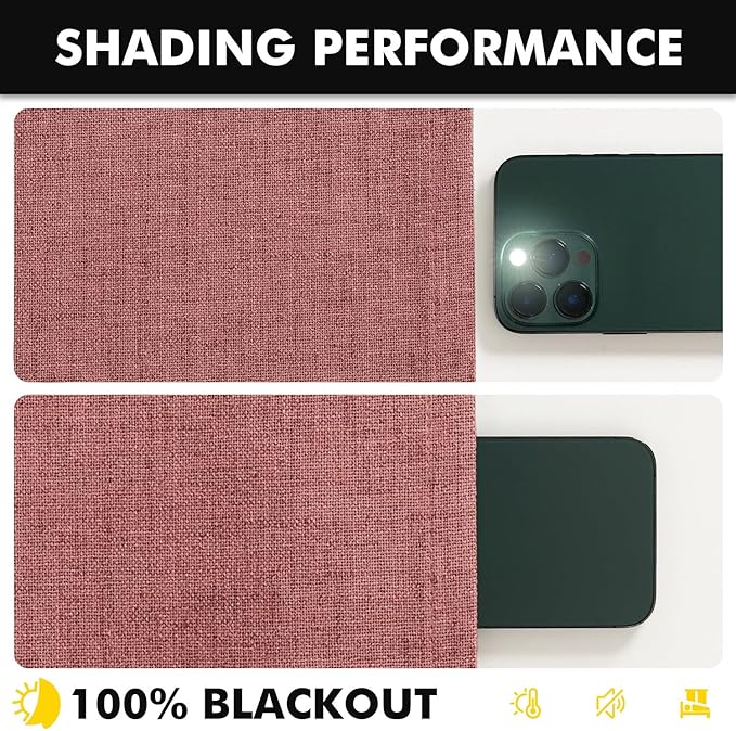 MIULEE 100% Blackout Linen Curtains for Bedroom, Dusty Rose Solid Luxury Decor Thermal Insulation Room Darkening Drapes for Living Room Nursery Back Tab Rod Pocket 42 x 96 Inches, 2 Panels