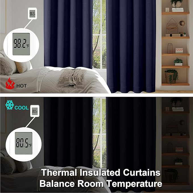 Simplebrand Ava Navy Blue Short 30 Inches Blackout Curtain 2 Panels Set, Half Window Rod Pocket Privacy Curtain Tiers for Kitchen, Curtains Blackout for Bathroom Shades, W30 x L30 Inch, Navy Blue