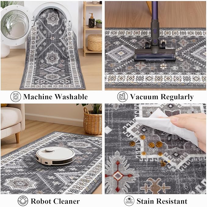 HEBE Washable Kitchen Rugs Runner 2'x 10', Non Slip Hallway Runner Rug, Low Pile Entryway Rug Laundry Room Mat Kitchen Carpet Runners for Hallways, Bathroom, Laundry, Bedside Rug