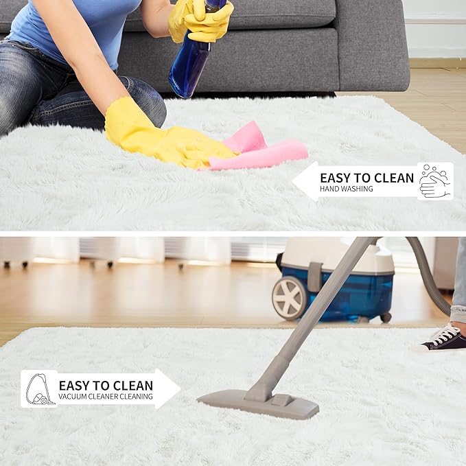 Tepook Super Soft Fluffy Rug for Bedroom, Modern Shaggy Fuzzy Kids Rugs for Living Room, Plush Indoor Nursery Home Decor Dorm Carpet with Non-Slip Bottom, Cream White, 5 X 8 Feet