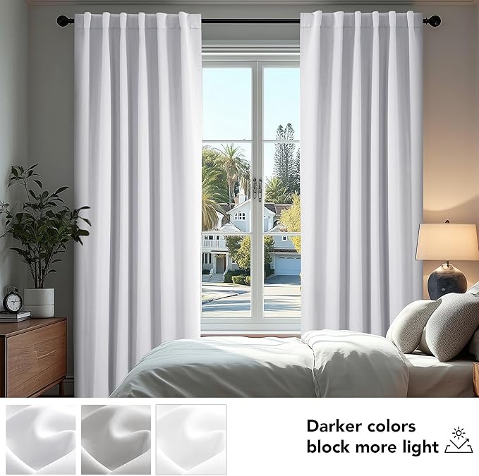 Deconovo Blackout Curtains, Thermal Insulated, W70 x L95 2 Panels, Back Tab, Machine Washable, Room-Darkening Drapes for Bedroom/Living Room Star White