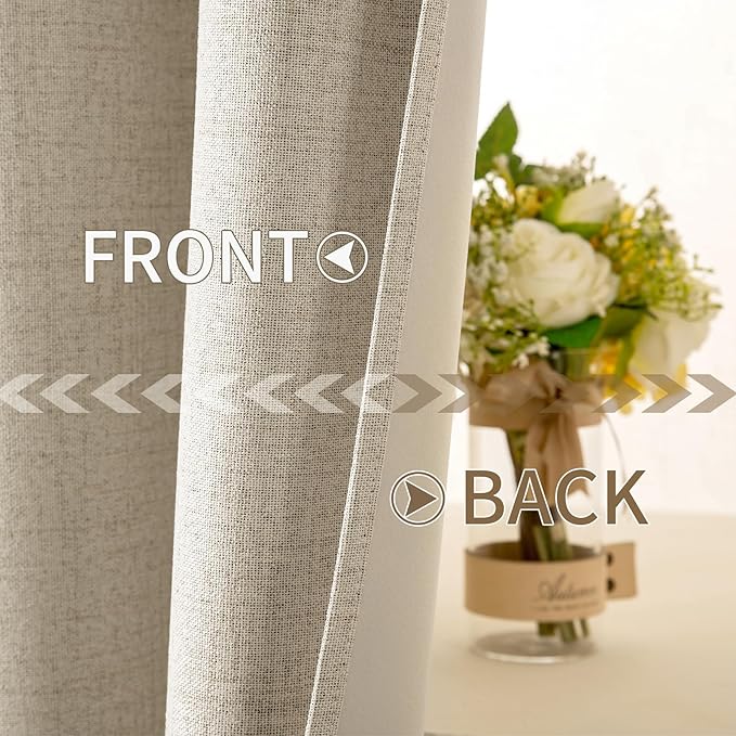 MIULEE Linen Curtains for Bedroom 100% Blackout Thermal Insulated Stone Grommet Room Darkening Curtains & Drapes Fall Decor for Living Room Nursery 52 x 63 Inch (2 Panels)