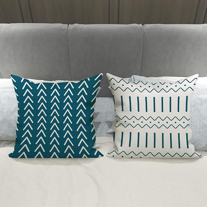 YCOLL Pillow Covers 20x20 Set of 4, Modern Sofa Throw Pillow Cover, Decorative Outdoor Linen Fabric Pillow Case for Couch Bed Car,Teal