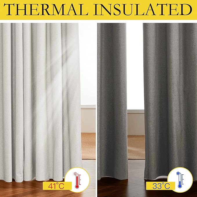 NICETOWN Linen Blackout Curtains for Kitchen, Ivory, 2 Panels, 42" Wide x 63" Long, Short Kitchen Burlap Linen 100% Blackout Drape Panels for Night Shift, Great Job for Blocking Light