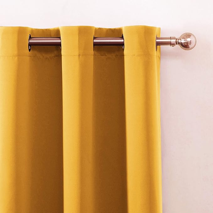 LEMOMO Yellow Blackout Curtains/52 x 45 Inch Length/Set of 2 Panels Grommet Bedroom Curtains for Living Room Curtains