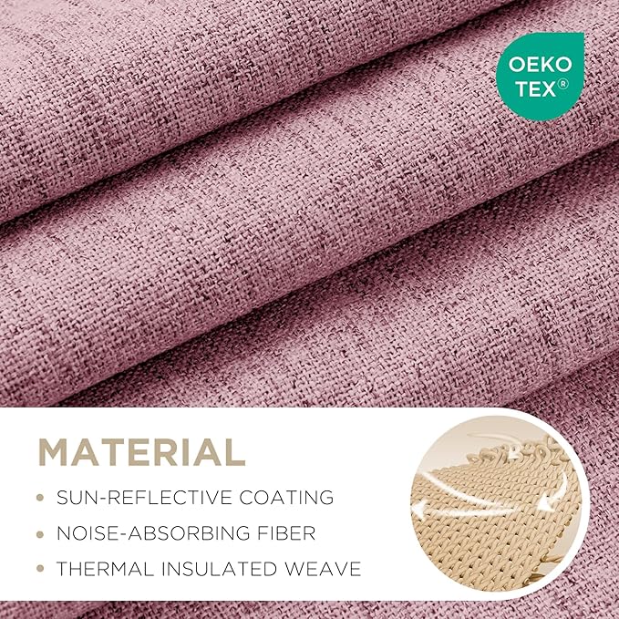 Joydeco Blackout Curtains for Bedroom - 100% Light Blocking 2 Panels Set Pink Drapes 66" W x 84" L, Thermal Insulated Room Darkening Curtains, Linen Textured for Living Room, Rod Pocket & Back Tabs