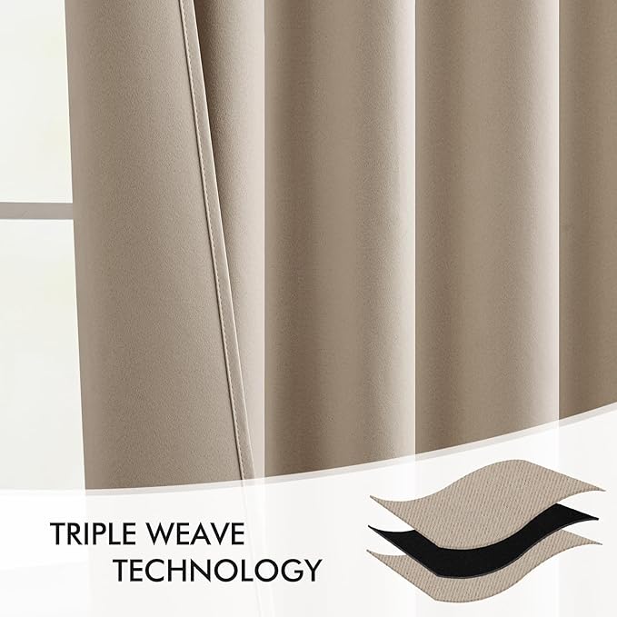 MIULEE Taupe Back Tab Blackout Curtain 96 Inch Long 2 Panels Set for Bedroom, Rod Pocket/Pinch Pleat Thermal Insulated Living Room Darkening Pleated Light Blocking Floor to Ceiling Drape