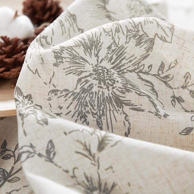jinchan Linen Blend Curtain Floral Curtains for Living Room 45 Inch Length Grey Printed Curtain Rod Pocket Back Tab Farmhouse Peony Flower Patterned Drapes Bedroom Window Curtains Set 2 Panels
