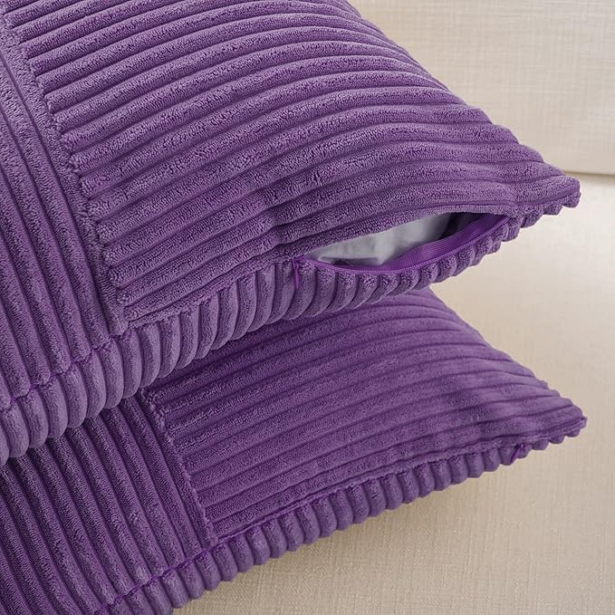 Fancy Homi 2 Packs Purple Decorative Throw Pillow Covers 20x20 Inch for Living Room Couch Bed, Farmhouse Boho Home Decor, Soft Corss Corduroy Patchwork Accent Square Cushion Case 50x50 cm