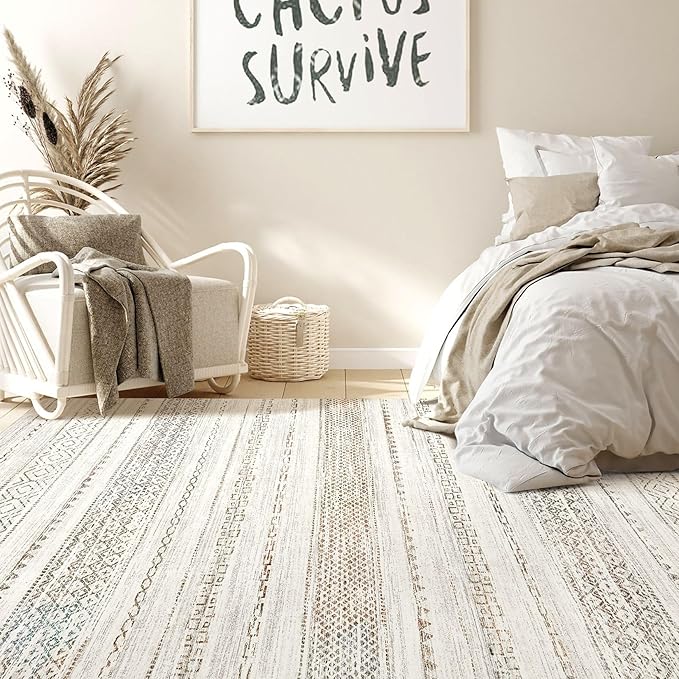 Nakagishi 5x7 Area Rugs Living Room: Washable Boho Large Neutral Soft Rug Modern Stain Resistant Moroccan Indoor Non-Slip Carpet for Bedroom Nursery Kid Playroom Office Dining Room Classroom- Colorful