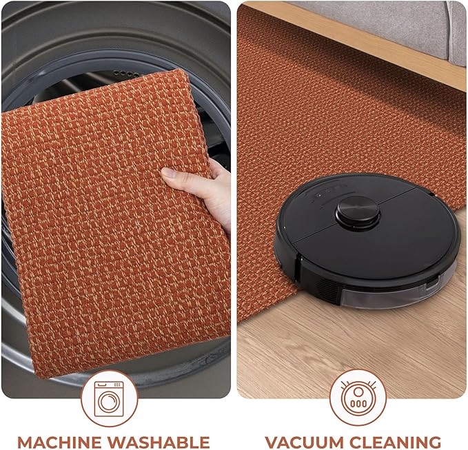 KOZYFLY Extra Long Runners for Hallways 3x16 ft Washable Kitchen Runner Non Slip Rubber Backed Hallway Rug Cotton Entryway Runner Rug Floor Carpet for Indoor Hall, Kitchen, Stair, Orange/Tan