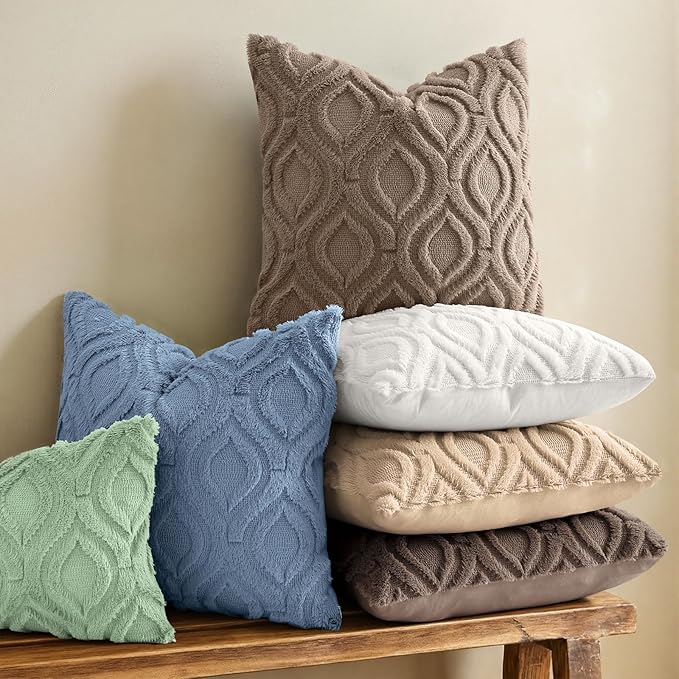 decorUhome Throw Pillow Covers 24x24 Inch Set of 2, Soft Plush Faux Wool Light Brown Solid Couch Pillow Covers, Accent Euro Sham Farmhouse Neutral Square Pillow Cases for Sofa Bed Living Room
